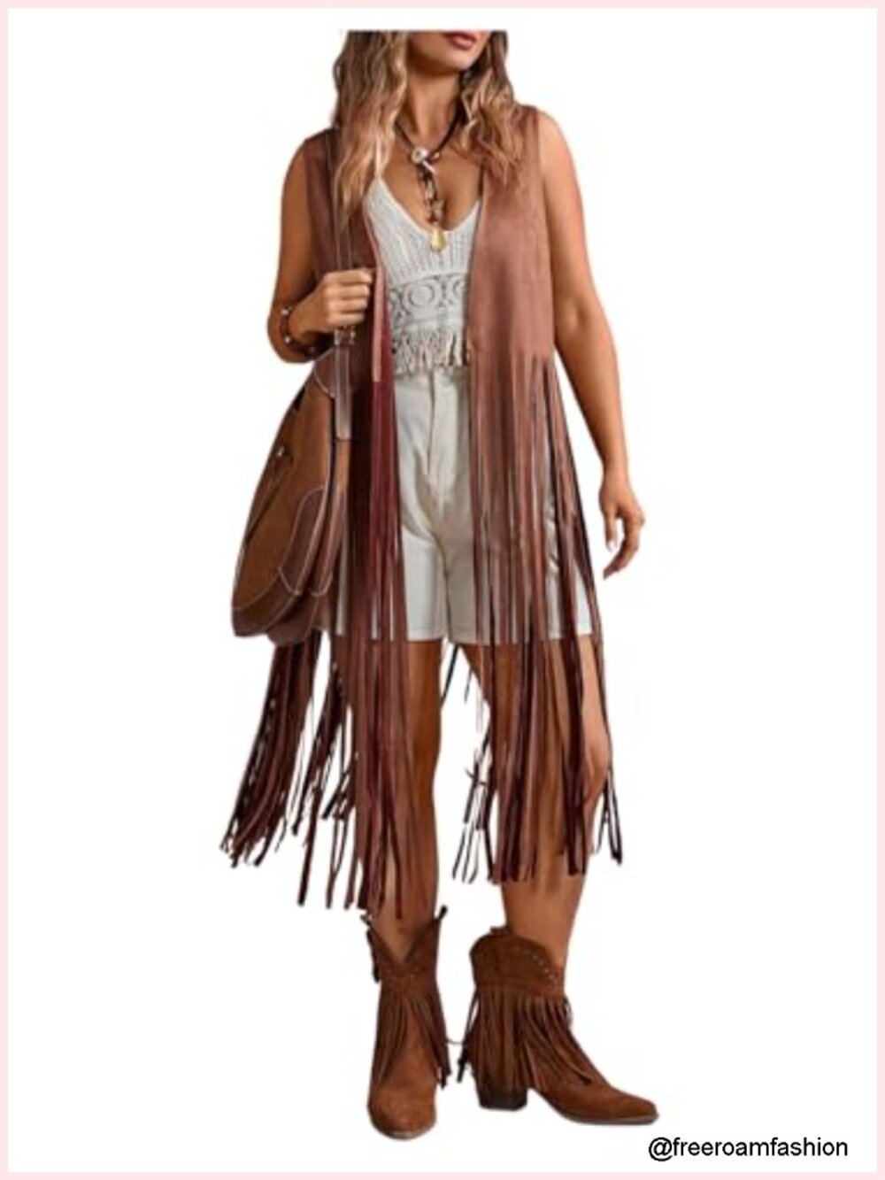 Plus Size Western Fringe Vest Boho Tassel Suede Cowgirl Sleeveless Jacket